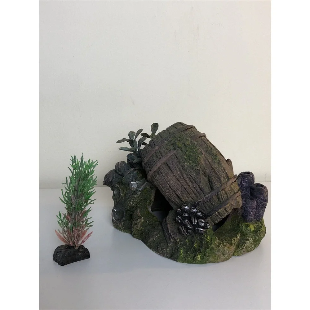 Barrel Coral Aquarium Fish Tank Decoration and Miniature Tall Grass Plant